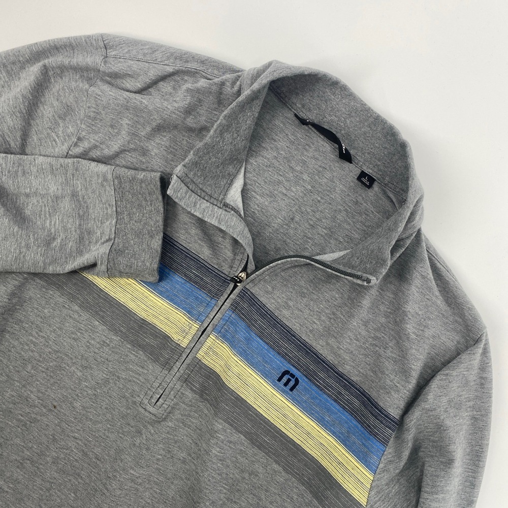 TravisMathew Quarter 1/4 Zip Pullover Mens L Gray Striped Golf Lightweight